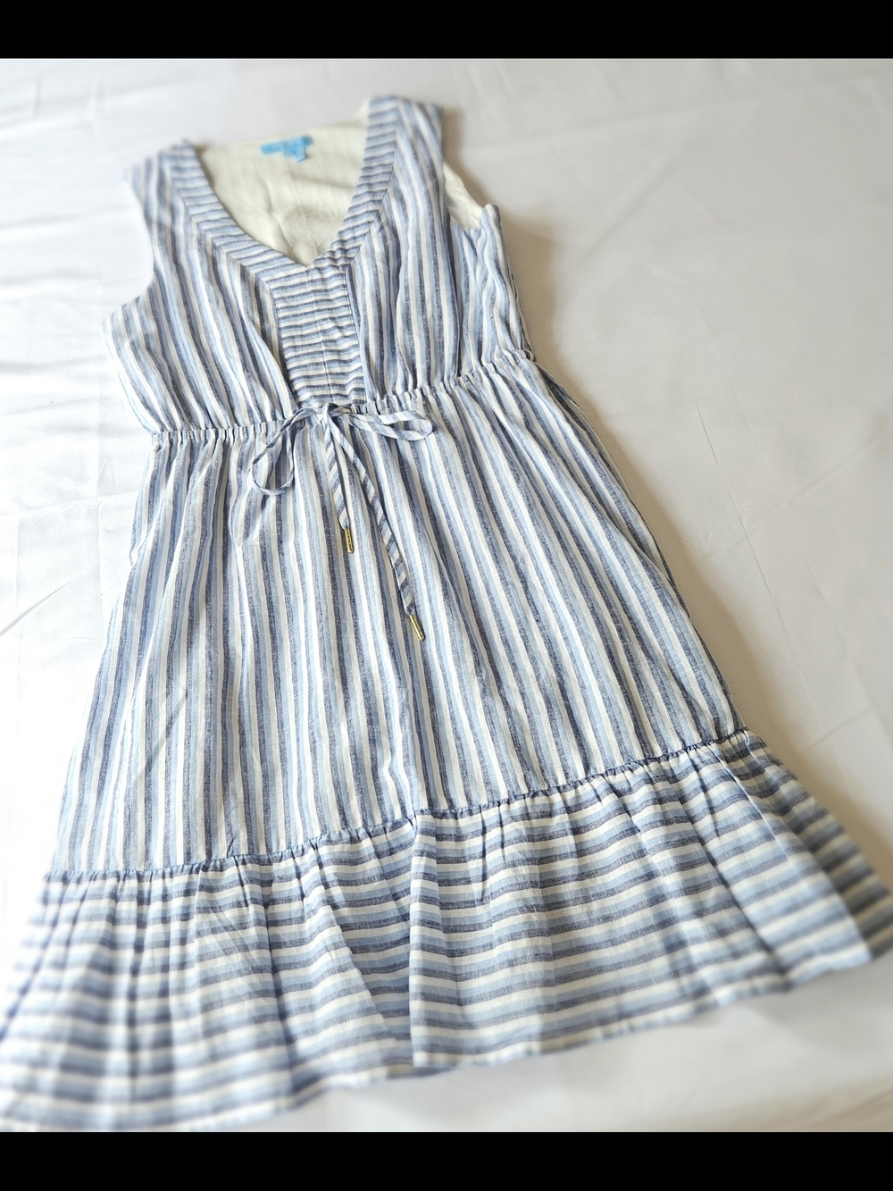 Draper James RSVP Striped Linen Blend Ruffle Hem Sleeveless Dress Size S - Picture 13 of 13